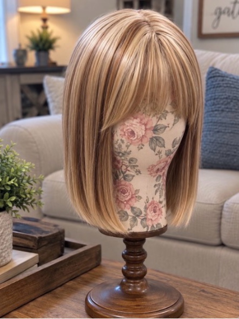 Blonde Highlighted Bob Wig w/ Bangs – Cosplay or Halloween Costume Wig